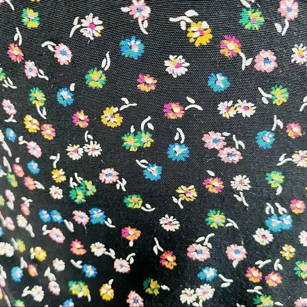 VTG 80s SL Petite Dagger Collar Navy Floral Tie Back Mini Dress Long Sleeves